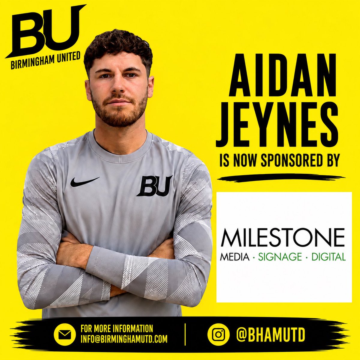 BUFCFirst's tweet photo. New sponsorship 🤝

Aidan Jeynes is sponsored by Milestone for the 26/27 Season⚫️🟡

Exciting times ahead 👏

#bufc #uptheblinders #sponsor https://t.co/kVl46DpVhG