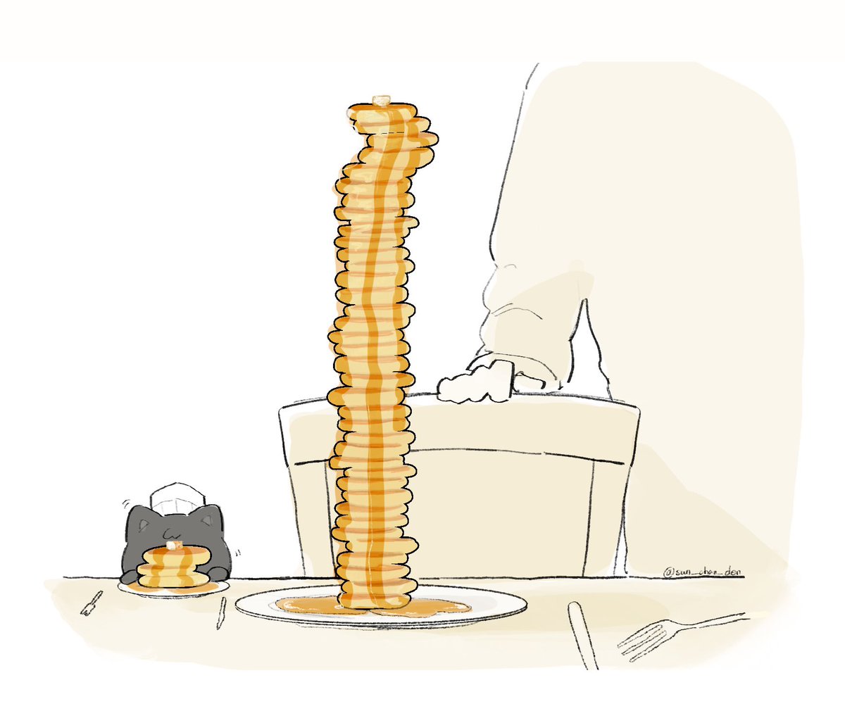 sun_chan_den's tweet photo. 🐈‍⬛＜많이 먹어야지🥞🥞🥞 https://t.co/6NvX8Kb719