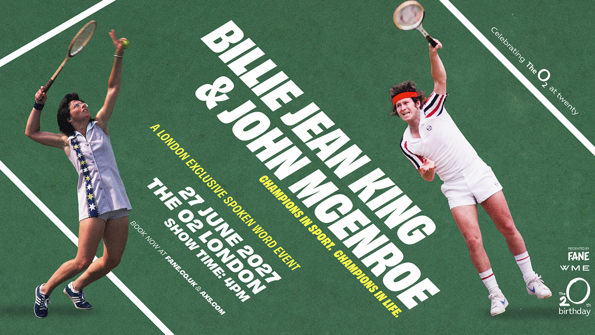 TheO2's tweet photo. Billie Jean King and John McEnroe are next to join the line-up, celebrating The O2 at Twenty with their spoken word event.

On @O2 or with @virginmedia? Get Priority Tickets tomorrow at 10am
https://t.co/AKUh6m7hkB

General on-sale Fri 25 Sept at 10am
https://t.co/e1tr8MgFyL https://t.co/5aZZSSke7N