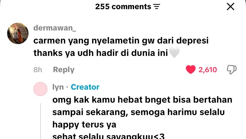 standwithcarmen's tweet photo. biar timeline kalian adem ditengah riuh, baca ini bikin terharu. keinget kalau debutnya carmen juga menyelamatkan gw untuk nggak nyerah buat hidup di awal tahun 2025. gadis ini, carmenita, telah menyelamatkan banyak nyawa seseorang agar mereka tetap mau melanjutkan hidup.❤️ https://t.co/f6quxpv163