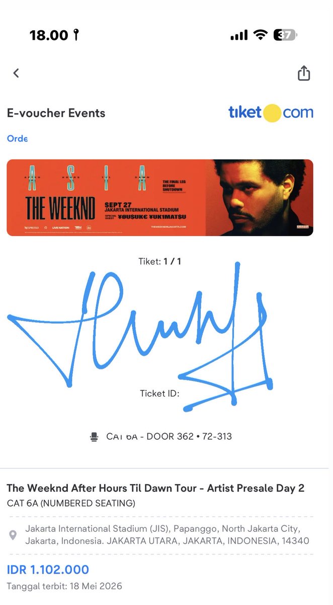 xjmaap's tweet photo. @bananaohbana day2 cat6A - 1tix (1,2jt/harga web) jual rugi aja 1jt tix an pribadi masuk bareng cod di venue gbk atau jis https://t.co/2DhY2s4fC4