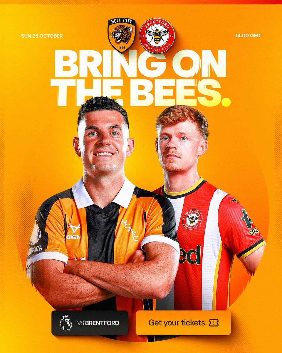 HullCity's tweet photo. Tickets for our upcoming clash at home to Brentford go on sale tomorrow at 9:30am! 🐝

🔗 https://t.co/ThO4SX0JWR https://t.co/hocmUXVFvO