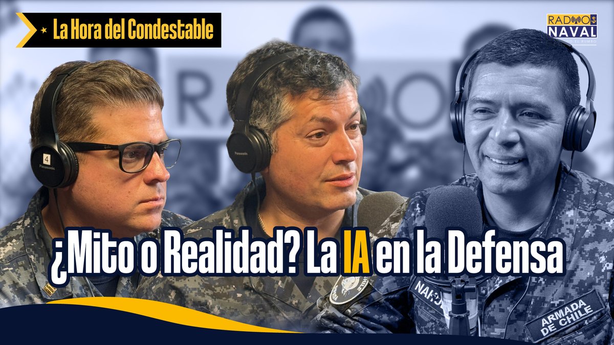 RadioNaval's tweet photo. ¿Mito o realidad? 
🤖 La Inteligencia Artificial no es magia, es matemática aplicada. 
Descubre cómo la Armada de Chile la usa en la Defensa junto a dos expertos Ph.D. en el nuevo episodio de La Hora del Condestable. 
🎧 Escúchalo en Spotify y YouTube. 
https://t.co/A0bJU7OCWz https://t.co/CrQth1hICw