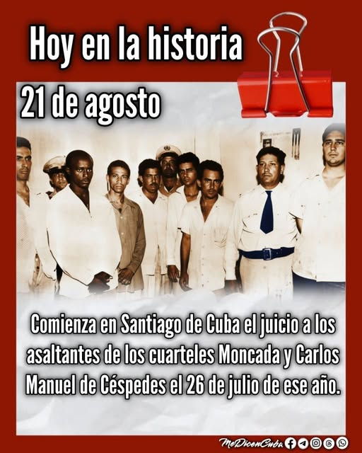 CarlosRMoranG's tweet photo. Un día como hoy de 1953, Santiago de Cuba se convirtió en el epicentro de  la historia con el inicio del juicio a los valientes asaltantes de los  cuarteles Moncada y Carlos Manuel de Céspedes. Con la mirada firme y el  corazón lleno de patriotismo.

#CubaViveEnSuHistoria https://t.co/S3kNBUFOBs