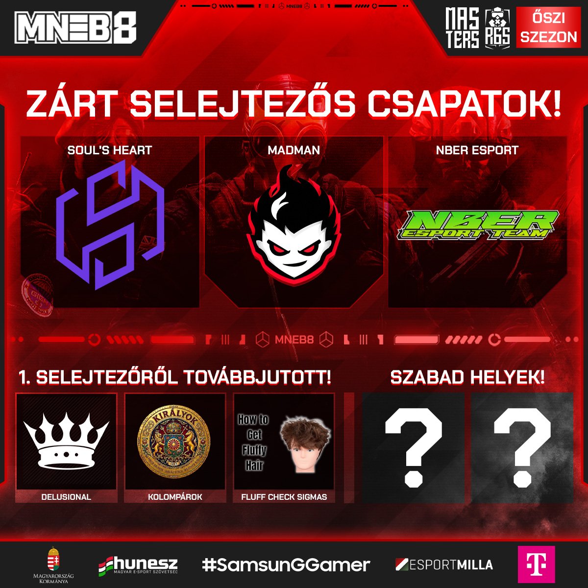 HungarianEsport's tweet photo. Nekik már biztos helyük van a következő körben, így megkezdhetik a harcot az első- vagy másodosztályba jutásért! 💪
De még nincs vége, hiszen 2 hely továbbra is kiadó a zárt szakaszra! 👀
🎯 Jelentkezz itt: https://t.co/13zZRaIMXa
#SamsunGGamer https://t.co/5bUKFtYOTs