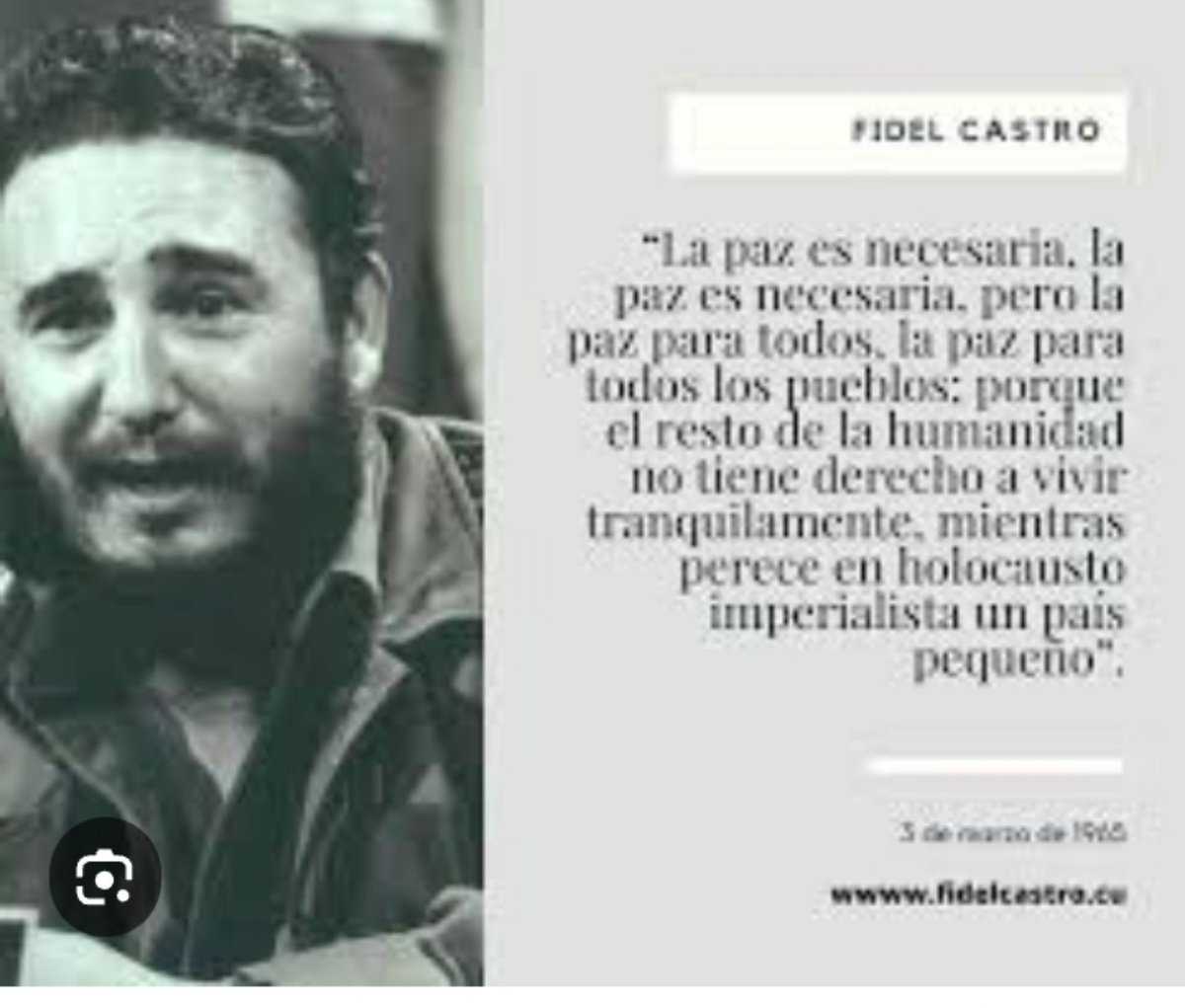 Calidad_Dpto's tweet photo. Para #Fidel , la paz era un derecho sagrado y, a la vez, una tarea pendiente que exigía la movilización de todos los pueblos.
#100AñosConFidel #CubaNoEsUnaAmenazaElBloqueoSí https://t.co/heMho9a4Vj