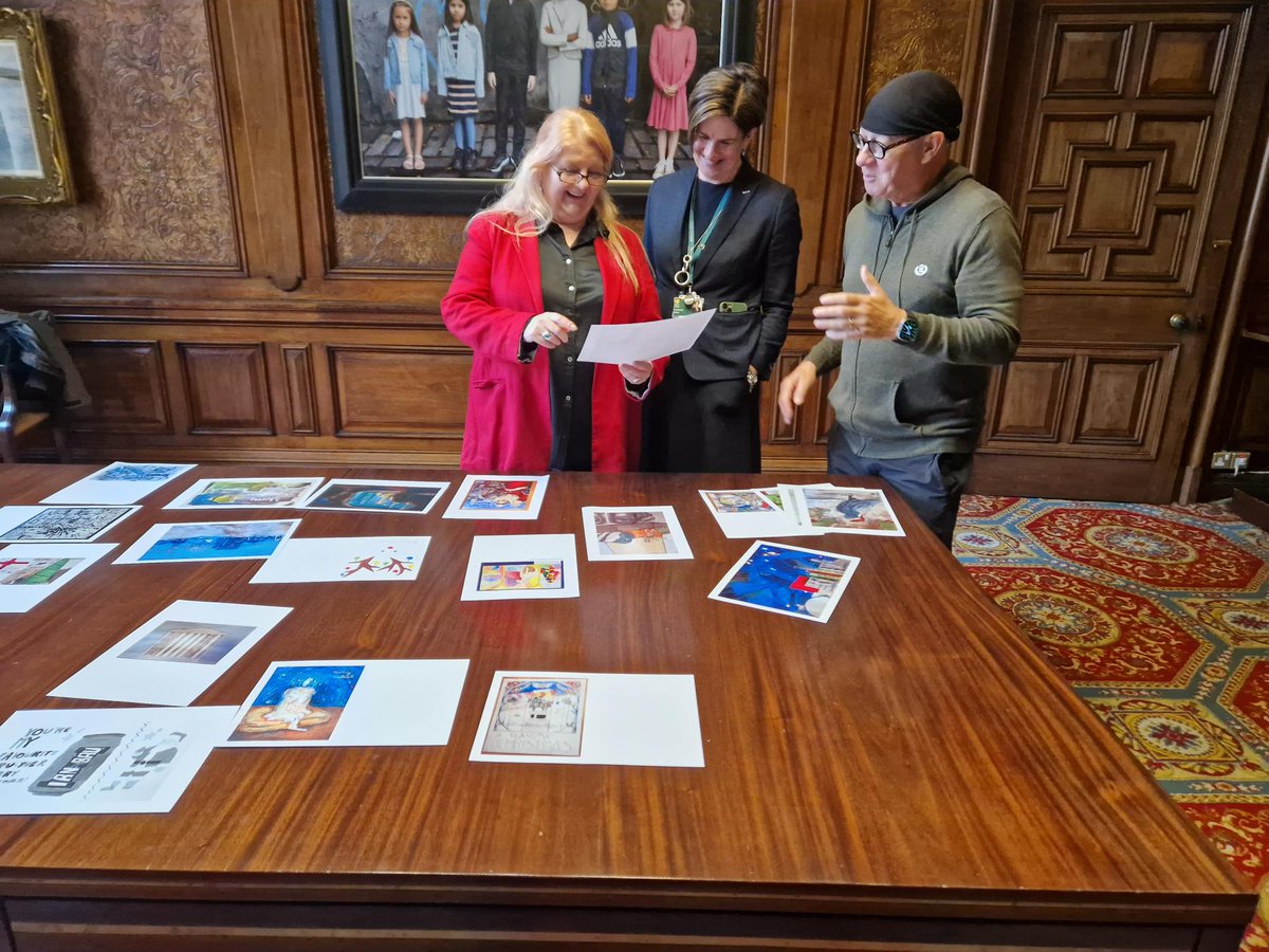 LordProvostGCC's tweet photo. Judging is underway for the Lord Provost's Christmas Card Competition 2026!

Artist Gerard Burns, Susanne Millar GCC Chief Exec &amp; I are reviewing  the entries from Glasgow's talented S1-S6 Art &amp; Design pupils on the theme: Glasgow – My City Experiences.

Winners announced soon! https://t.co/gSFaHcxfuA