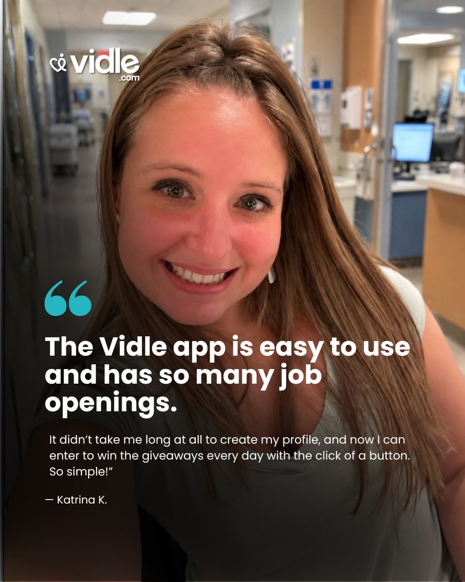 vidlehousing's tweet photo. Real people. Real experiences. Real reasons to try Vidle. 💙

Katrina loves how easy it is to find job opportunities, build her profile, and enter our daily giveaways.

📲 Download Now:
🍎 iOS: https://t.co/KzXJhvc16I
🤖 Google Play: https://t.co/Lw6wNljZmn

#TravelHealthcareJobs https://t.co/oXaeCDaLq9