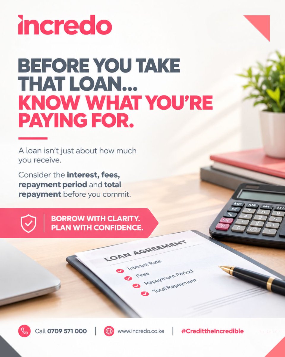 incredofinance's tweet photo. Before you take that loan, know what you’re paying for. 💡
Borrow with clarity. Plan with confidence. 💰

📞 Call 0709 571 000
🌐 https://t.co/BH0R7I71gT
#CredittheIncredible #IncredoFinance #SmartBorrowing #FinancialLiteracy #BorrowResponsibly https://t.co/ZwmXXI4Xg1