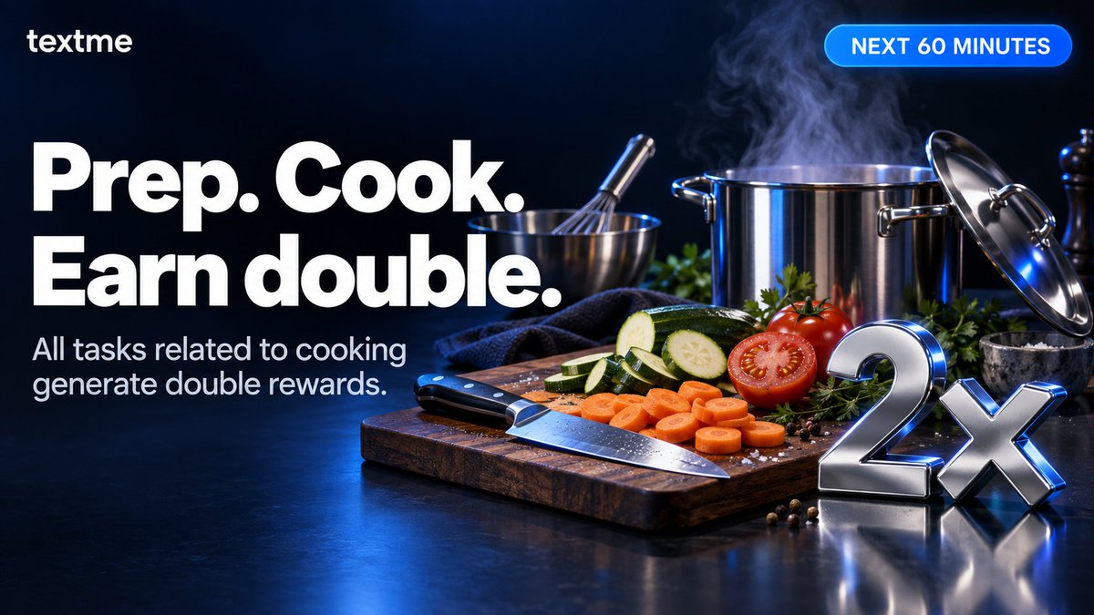trytextme's tweet photo. For the next 60 minutes

All cook tasks

will be rewarded with 2x the stock rewards

🧑‍🍳 https://t.co/UJT1QfxOpG