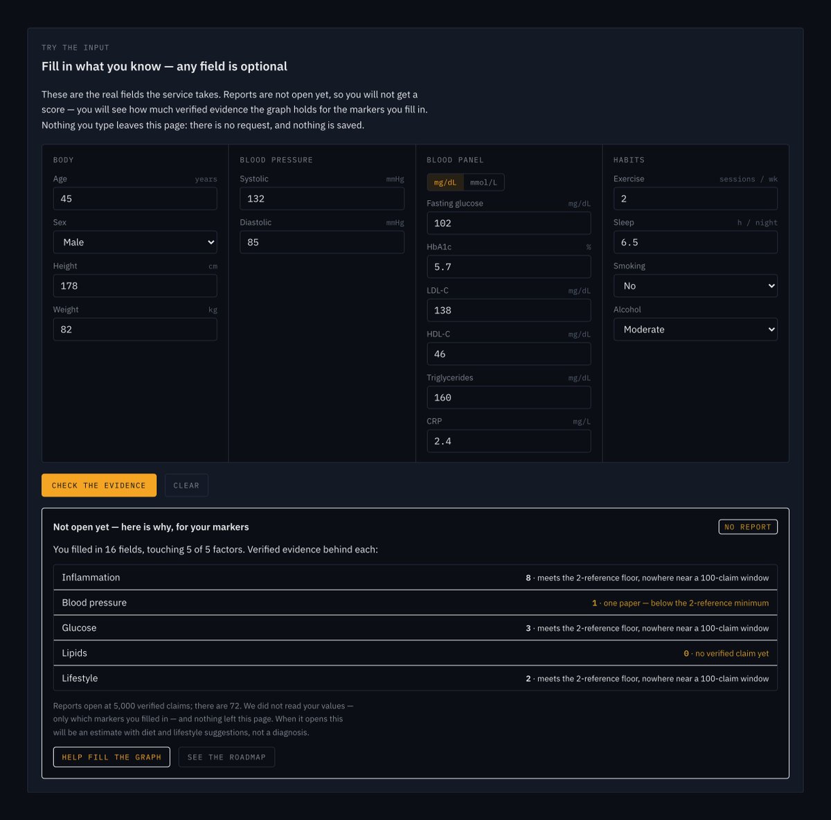 CortexDesci's tweet photo. Longevity Pro: your markers in, advice out, every line traceable to a paper and the transaction that recorded it.

$15 of $CXS per report. Half is burned, half pays the miners whose claims it was built from.

It opens at 5,000 verified claims. The page shows how far off that is — and you can move it.

https://t.co/zgKrIIRZ2J