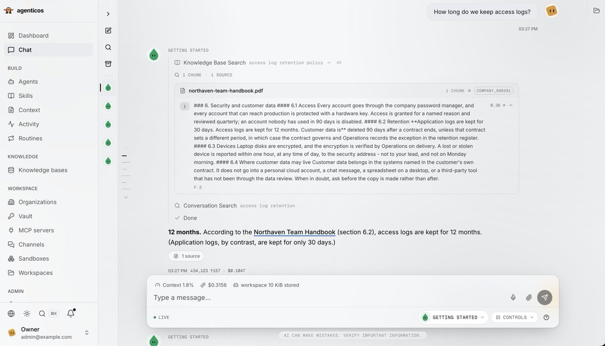 Kacper95682155's tweet photo. These are not the same sentence:

"It searches only your documents."
"It answers only from your documents."

The first is an access boundary. The second is a promise about what a model writes, and nobody configures it.

In AgenticOS the answer comes with its passage. Open it. 🔍 https://t.co/AmNwJmqWnr