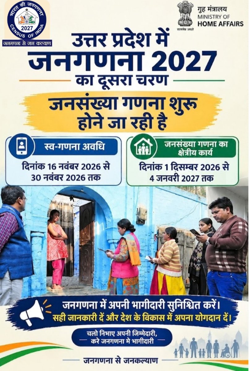 DmMainpuri's tweet photo. उत्तर प्रदेश जनगणना -2027 https://t.co/TOLDr0pgph
