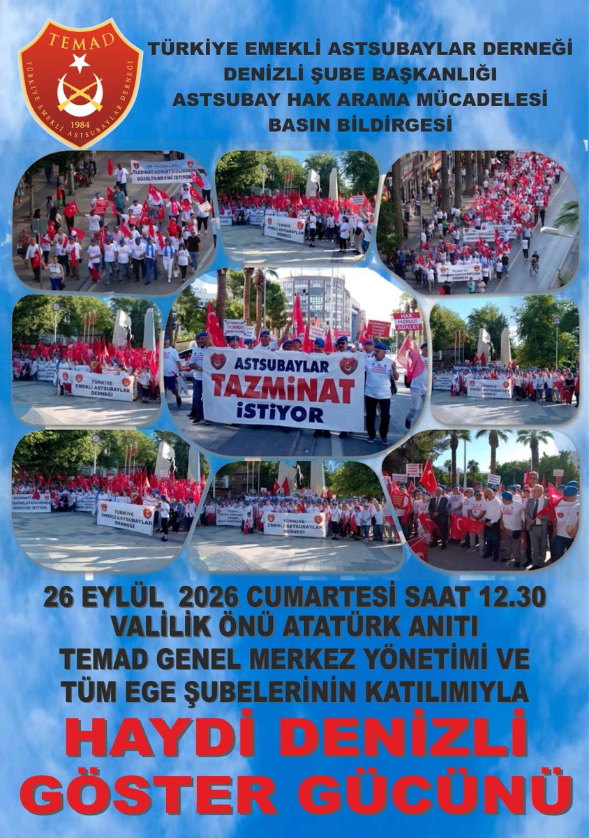 temadankara's tweet photo. 26 Eylül 2026 tarihinde Denizli'de yapılacak olan "Astsubay Hak Arama Mücadelesi"konulu Basın Açıklamasına Denizli'de yaşayan çevrede bulunan  tüm meslektaslarımız ve aileleri davetlidir. https://t.co/YGBdEugZQJ