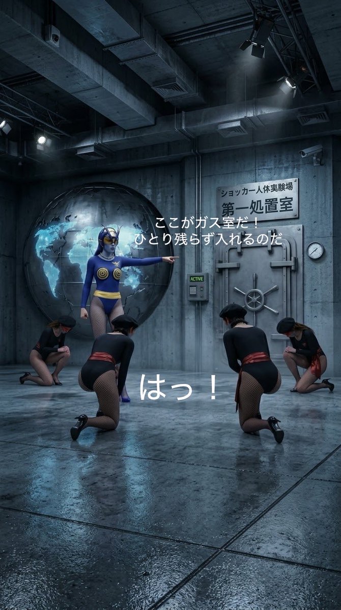 DaisukiOmd's tweet photo. なんの罪もない人々を、蜂女が待ち受けるショッカーの人体実験用ガス室へ送り込む、血も涙もない残忍な女戦闘員。
#女戦闘員 https://t.co/Lg0seu6s72