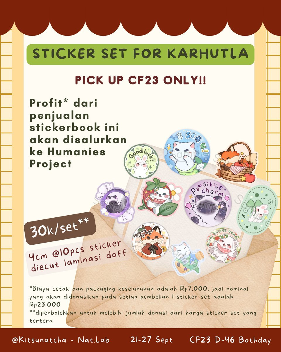 Kitsunatcha's tweet photo. [💕 &amp; 🔃 very appreciated]
Pookie Paws Merch for Donation

✨21-27 Sept
🐾 Pick up #CF23 ONLY (bothdays)
✨Tadika Ber-Uang D46

Profit akan didonasikan melalui Humanies Project untuk penanganan karhutla (kebakaran hutan dan lahan) di Kalimantan

⬇️ sample pict &amp; jotform https://t.co/KncVgmX4JC