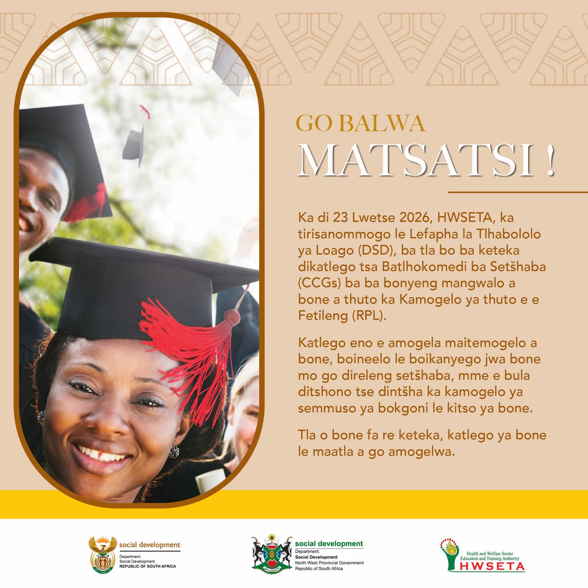 HWSETA_SA's tweet photo. Two days to go! π On 23 September, HWSETA and DSD celebrate Community Caregivers who have earned their qualifications through RPL. Their experience is now formally recognised. Join us in celebrating their achievement. #HWSETA #RPLGraduation https://t.co/spvlzl75od
