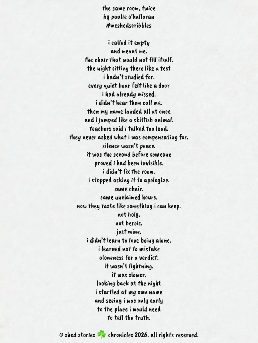 Shed_Stories's tweet photo. I jumped when they finally said my name.
Not drama.
Hearing.
The quiet used to feel like I was the problem.
It isn’t.
#MCShedScribbles #hearingloss #solitude #mentalhealth #invisibledisability #startlestartle #poetryfortheself https://t.co/s6jajguyYb