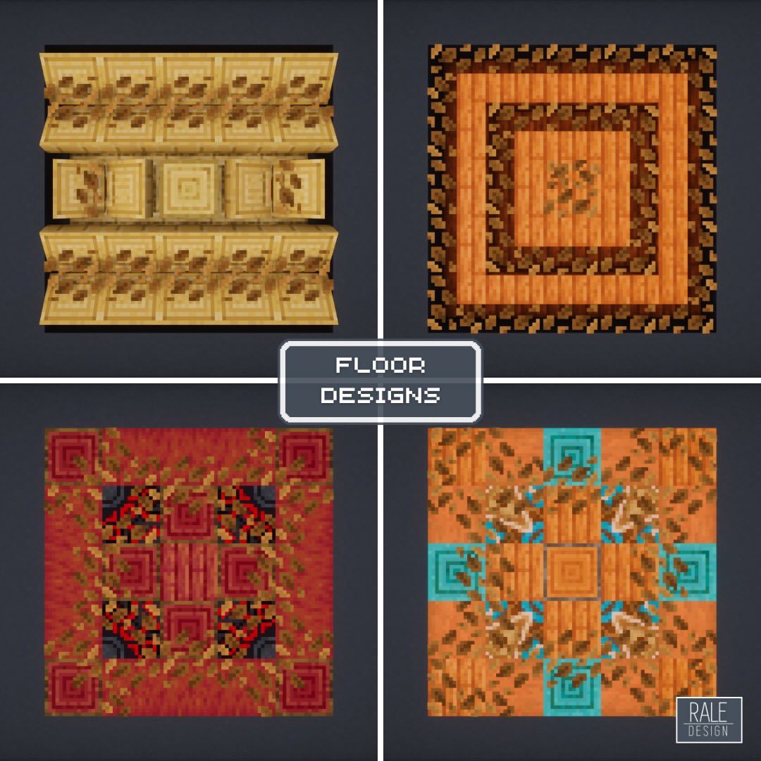 RaleDesign's tweet photo. Cozy Autumn Minecraft Floor Designs
 #minecraft #mc #minecraftbuilds #minecraftdesigns #minecraftinspiration #minecraftdecoration

⬇️ Download my Builds on Patreon (bio) https://t.co/abp9urPfOP