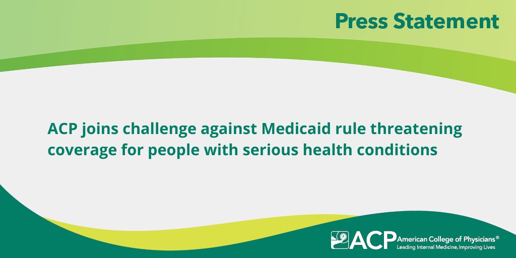 ACPIMPhysicians's tweet photo. Last week, five Medicaid enrollees, ACP, @AmerAcadPeds, Society for Adolescent Health and Medicine, Doctors for America, @NHMedSociety, New Hampshire Chapter of the American Academy of Pediatrics, and @ColumbusGov filed a lawsuit challenging a federal rule that threatens Medicaid coverage for people with serious and chronic health conditions: https://t.co/JN8FzZVb2b
