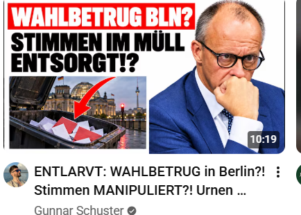 JohannaBurkhar3's tweet photo. ENTLARVT: WAHLBETRUG in Berlin?! Stimmen MANIPULIERT?! Urnen OFFEN und unversiegelt! Jetzt NEUWAHLEN. Eine Liste der Schande: Das unfassbare Chaos am Wahltag. Berlin ist unfähig eine Wahl abzuhalten.
https://t.co/alWh5VvxJ0 via @YouTube https://t.co/XWEB5qNeTZ