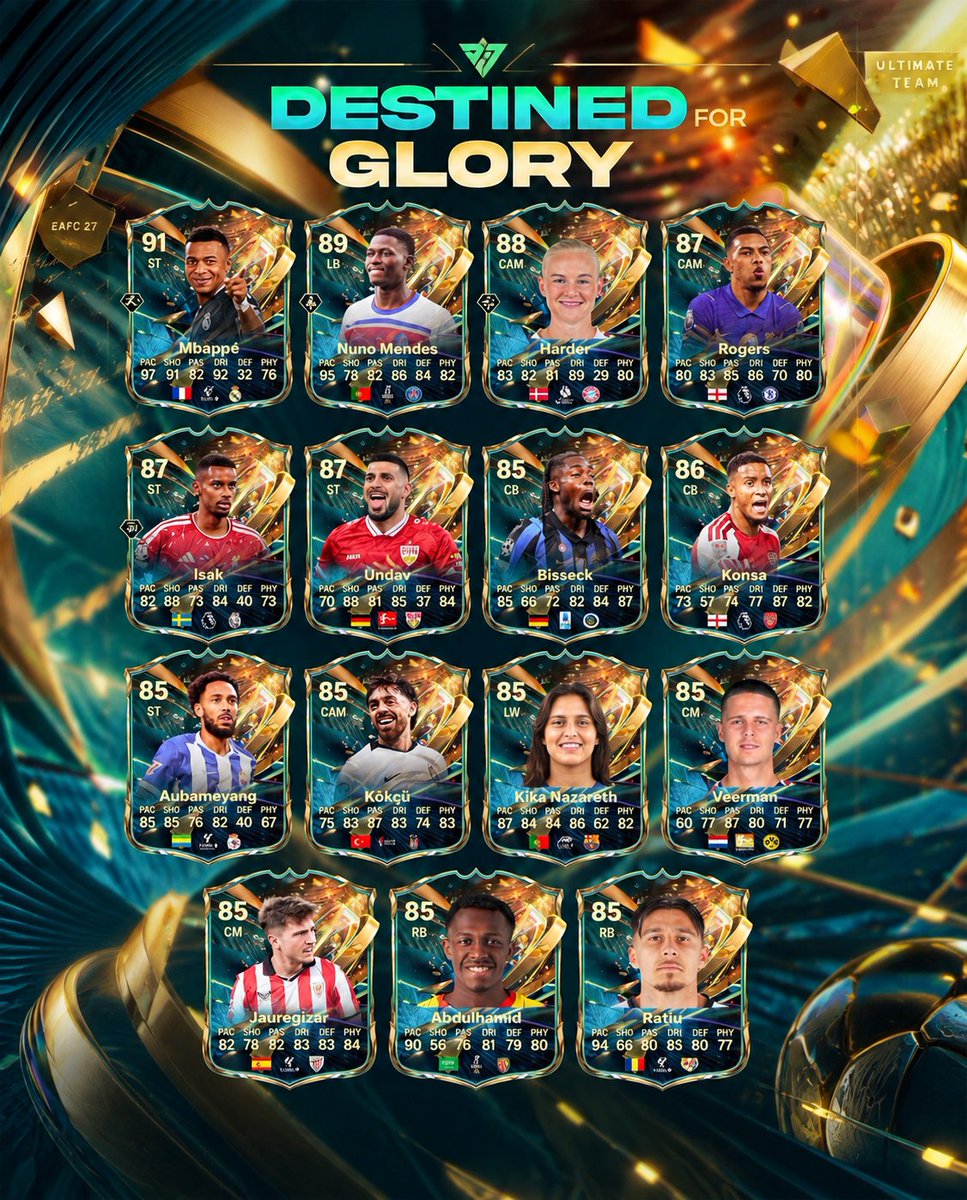 UTPCoinService's tweet photo. 🔥 EAFC 27 Destined for Glory! Yeni promo kartları sahneye çıkıyor. 🌟 https://t.co/PUVMB01Nfb
