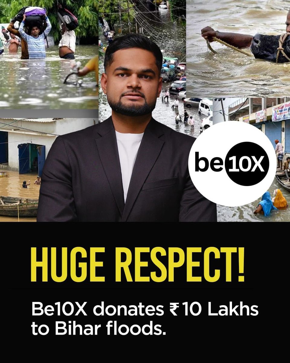 MonikaNaths's tweet photo. Beyond business, there is a responsibility to stand with communities in need. Be10X has contributed ₹10 lakh towards Bihar flood relief. 🙏
#Be10XForHumanity https://t.co/ACd1xqVwTy