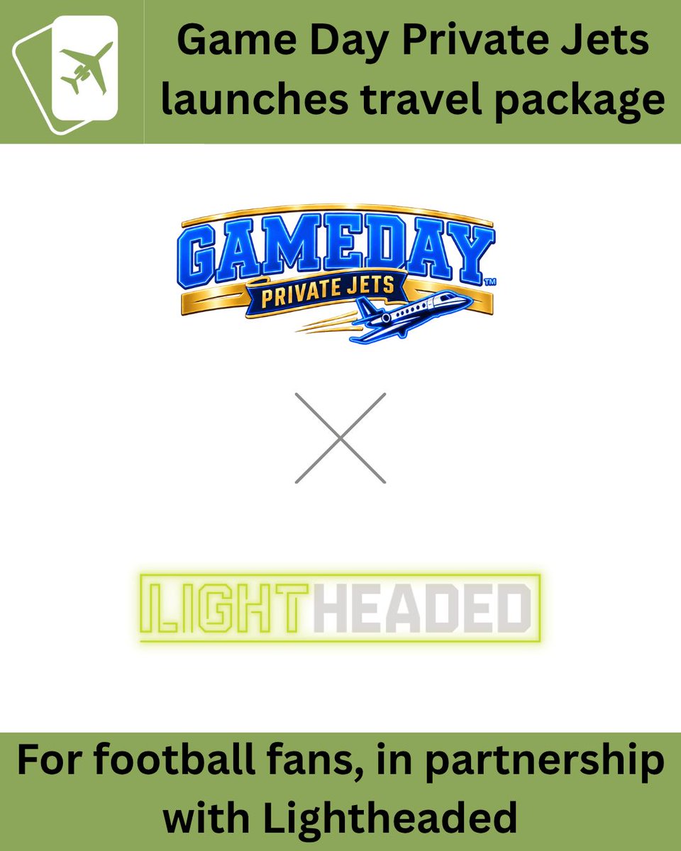 DougGollan's tweet photo. The sports-focused charter broker has partnered with Lightheaded, a football memorabilia company, for a ‘Game Day Elevated’ package. 
https://t.co/JF4VVX8LzQ 

#jetcard #privatejet #jetmembership #luxurytravel #businesstravel #privatejets #privateaviation #gamedayprivatejets #lightheaded