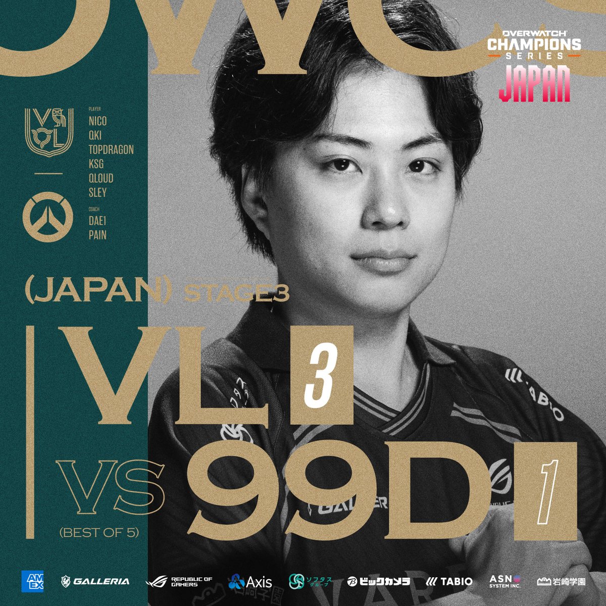 _VARREL's tweet photo. ◤ OWCS 2026 Asia: Japan Stage 3 ◢

vs 99DIVINE
Map 1 | Nepal: 2-1
Map 2 | Neon Junction: 1-2
Map 3 | Shambali Monastery: 1-0
Map 4 | Aatlis: 3-1
>>  3-1 WIN!!

ひやひやしつつも初戦を勝利🌟

#VLWIN #OWCS https://t.co/odIhlF3STD