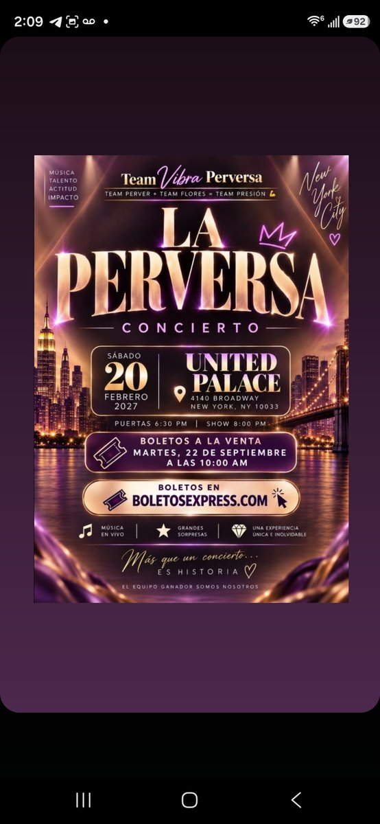 PerverFlores's tweet photo. 👑 La Perversa llega al United Palace este 20 de Febrero de 2027. 💜🔥
🎟️ Boletos a la venta 22 de Septiembre, 10 AM. Vamos por ese SOLD OUT. Más que un concierto… ES HISTORIA. ✨

#ElManicomio #LaPerversa https://t.co/9KlfQbepNM