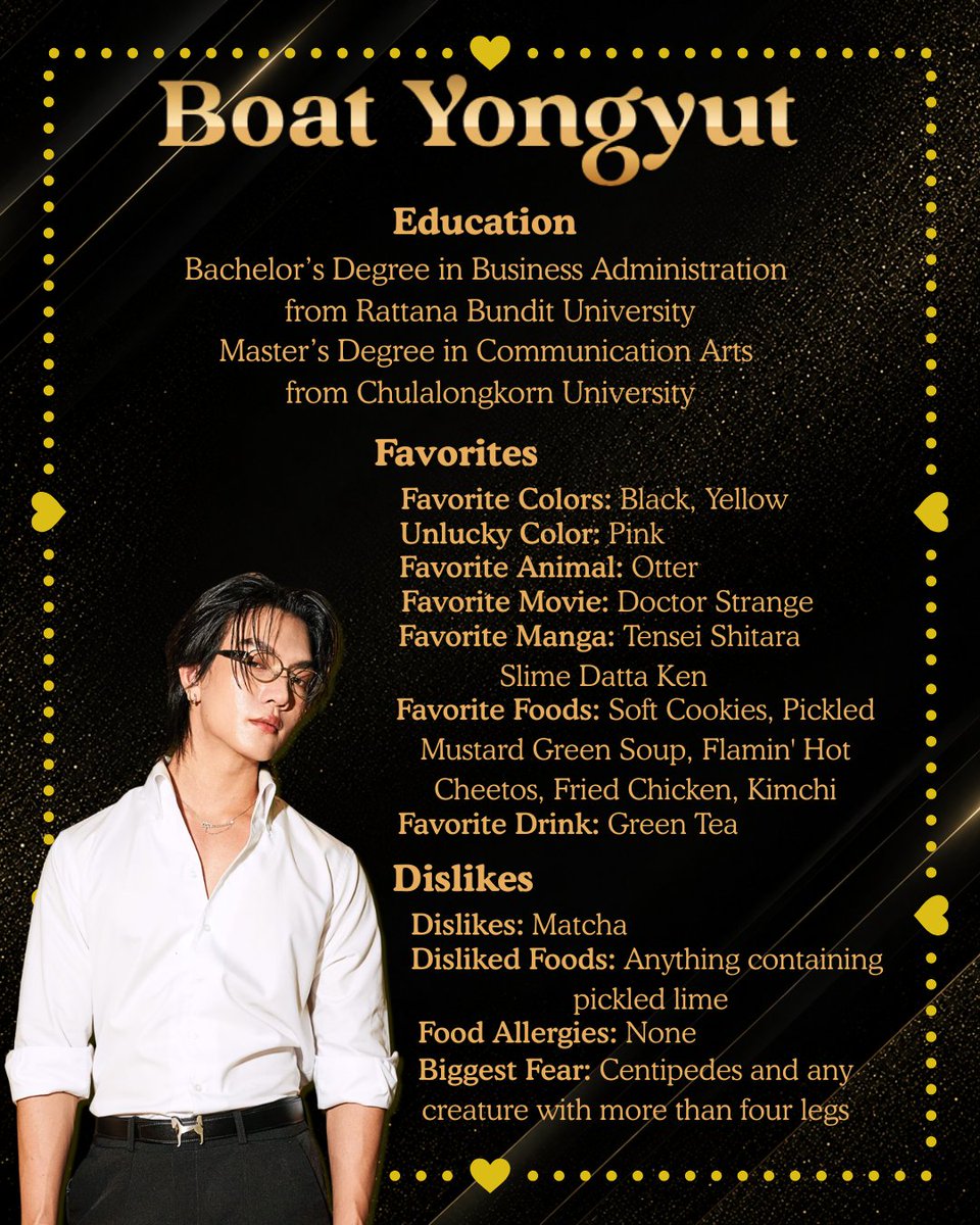 BoatOatUSA's tweet photo. Get to Know Our Handsome Prince Boat

We’ve put together an updated Bio to celebrate our Handsome Prince and share more about him from his personal profile, family, education, favorite things, and hobbies to his work in modeling, acting, and music

#BoatYongyut
#BoatOat
#THUR https://t.co/T2DPU7x1gS