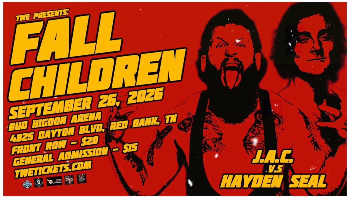 TWE_Chattanooga's tweet photo. TWE Saturday Night Fights return on 9/26 with "Fall Children"

Match Announcement:
Jesse Alexander Carter has been a rising juggernaut in TWE, mowing through the competition but Hayden Seal looks to stop him dead in his tracks. 

Tickets on sale now! https://t.co/YTjwM07Mwl