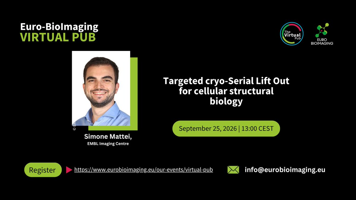 EuroBioImaging's tweet photo. #VirtualPub We are delighted to welcome Simone Mattei, EMBL Imaging Centre, for a talk on "Targeted cryo-Serial Lift Out for cellular structural biology."
🗓️ Friday, September 25 @ 13:00 CEST
Register⤵️
https://t.co/TbiCKAPwKX https://t.co/qGL9dvlK1w