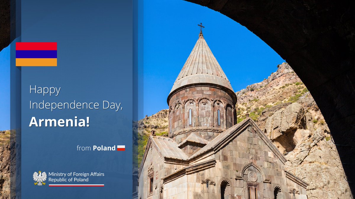 PolandMFA's tweet photo. Շնորհավոր Անկախության տոնը, Հայաստան! 🎉

Congratulations to the people of Armenia 🇦🇲 on the occasion of Independence Day.

Poland 🇵🇱 wishes 🇦🇲 and its people peace, prosperity and continued development 💪. https://t.co/Bjm2w4ys65