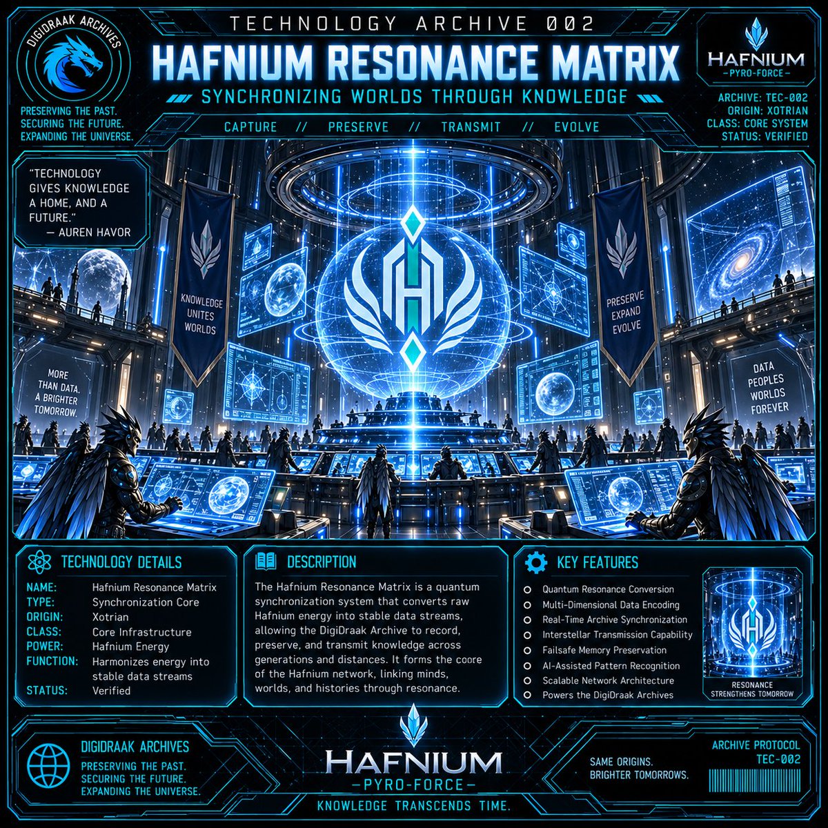 HAFonKaspa's tweet photo. TECHNOLOGY ARCHIVE 002 // Hafnium Resonance Matrix
Beneath the heart of Xotrian, the Resonance Matrix preserves every discovery and carries knowledge beyond the stars. The signal grows stronger with every archive restored.
https://t.co/rqvVRq6IlA
#HAFN #Kaspa #KRC20 #SciFi https://t.co/PzLNQvuycA