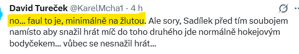 KarelMcha1's tweet photo. @SKS111996 @FJurina ne. čti pořádně. Ale říkám, že v tom souboji fauloval i Sadílek. https://t.co/tHDvUWEcx3
