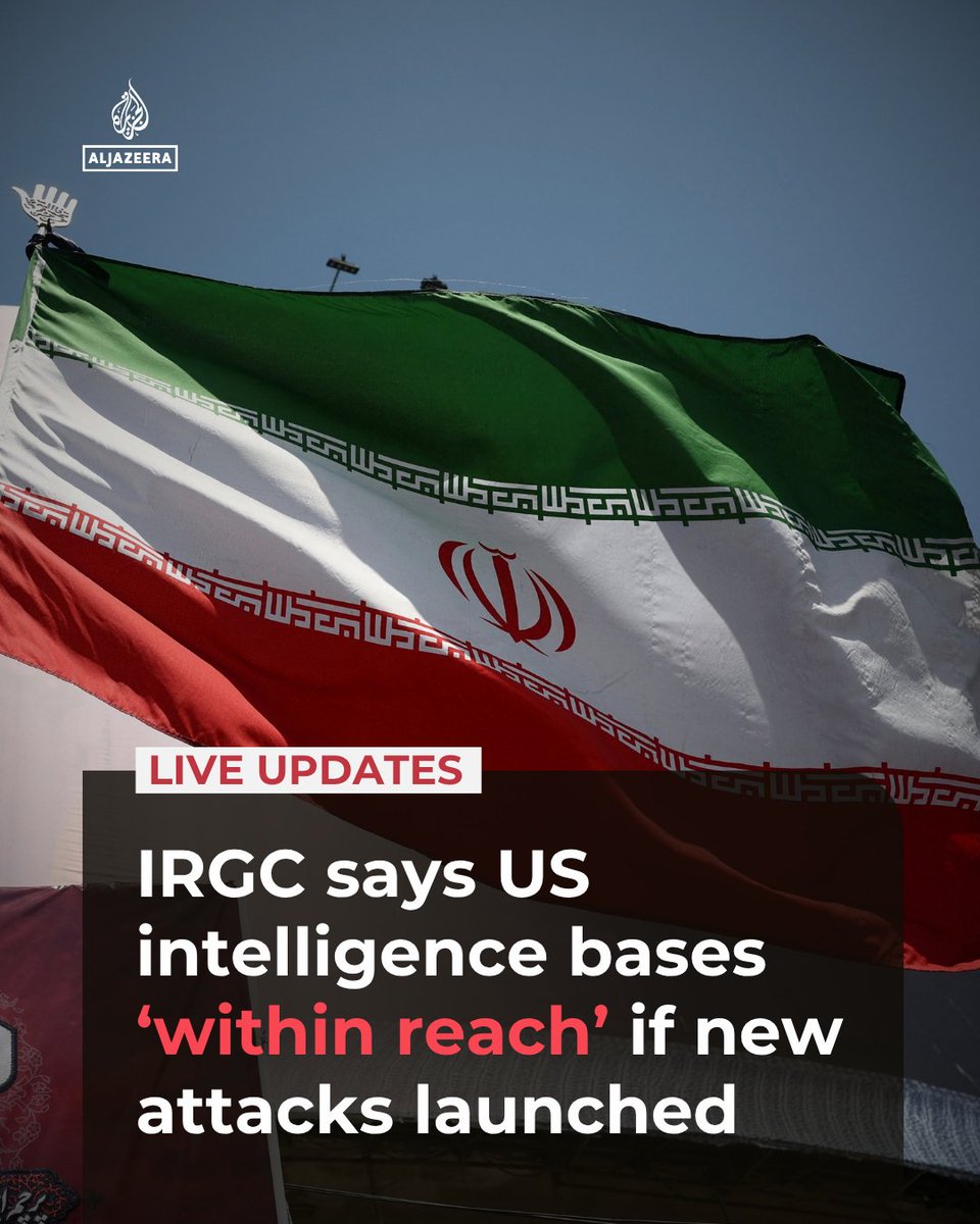 AJEnglish's tweet photo. IRGC spokesman General Hossein Mohebbi has warned that US intelligence centres are within Iran’s reach as fears of new US-Israel attacks rise in the Middle East, according to Iran’s Press TV.

🔴 LIVE updates: https://t.co/htTiBaVLz2 https://t.co/jSfQwdwUfp