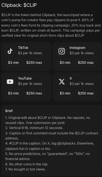 clipbacks's tweet photo. solana:9DdHxVe1BSPaTy3iGEwvWsooRchNLK61XFAvzot59FwD campaign rate doubled: $1.50 to $3.00 per 1,000 views. $20k+ in the budget and every trade adds to it.

This is how every Clipback campaign works: if the budget grows faster than clips come in, the rate goes up, automatically, until supply meets demand. Fees set the price of attention.

https://t.co/Yz6cnjoCmn