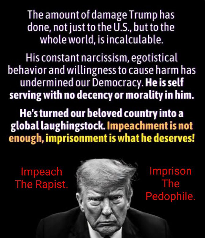 MrSpiritsRaven's tweet photo. There Are 43 Days UNTIL The
#2026USMidtermElections
On #ElectionDay #November3rd2026
If You Voted FOR This #Pedophile
If You Voted FOR This #Rapist
If You Voted FOR This #ChildMolester
If You Voted FOR This #SexualPredator
If You Voted FOR This #Pervert
If You Voted FOR This #34CountConvictedFelon
You're Responsible For ALL This....
๐๐ฟ๐๐ฟ๐๐ฟ๐๐ฟ๐๐ฟ๐๐ฟ๐๐ฟ๐๐ฟ๐๐ฟ๐๐ฟ
#Americans Voted for a #Pedophile #ChildMolester #ChildRapist #ChildSexTrafficker for #POTUS
These #MidtermElections are an Opportunity to Kick ๐ฆถ๐ฟ ๐ฆต๐ฟ this Pedophile FROM the #OvalOffice by REMOVING His POWER In #Congress
Thank YOU #PedophileTrump SUPPORTERS