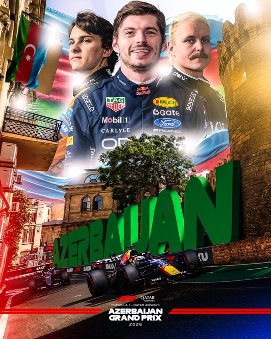 Formula1FRP's tweet photo. WE ARE SO BAKU! 🥳💪  

It's Race Week on the streets of Azerbaijan's capital 🇦🇿  

#F1RP #AzerbaijanGPRP https://t.co/rb8udsAH23
