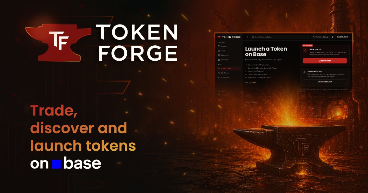 RachelCreates's tweet photo. Everyone thinks launching a token is just:

“Deploy the contract.”

Pick a name, click a few buttons, and you’re live.

But that’s actually the easy part.

The hard part is everything around the launch.

I went down the rabbit hole with @tokenforge_base to see how they handle it 👇

🧵 (1/10)