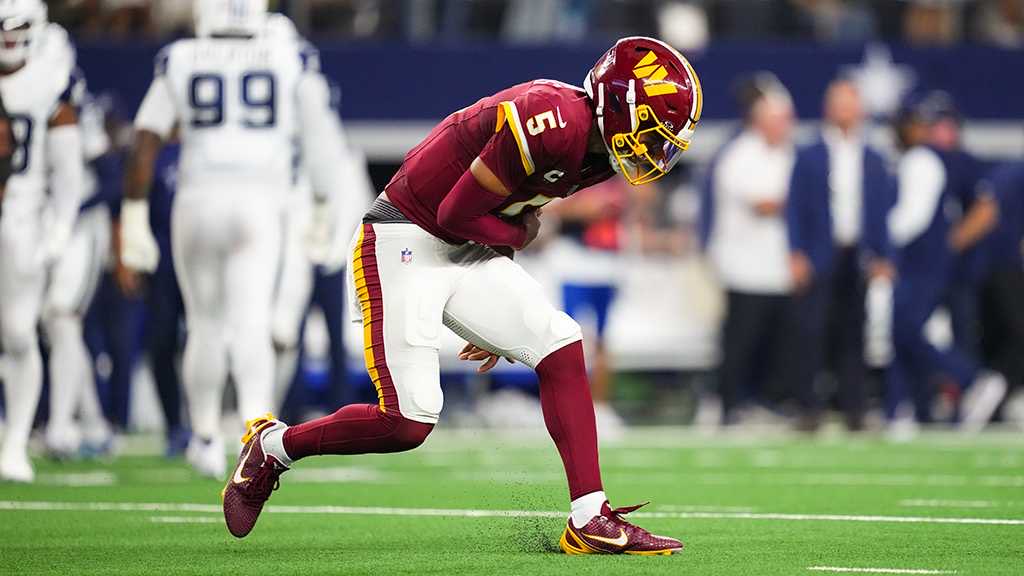 SleeperNFL's tweet photo. QB Jayden Daniels (elbow) underwent imaging today and will consult with specialists, per @TomPelissero 

Marcus Mariota is likely to start Week 3. https://t.co/rgQOooAApO