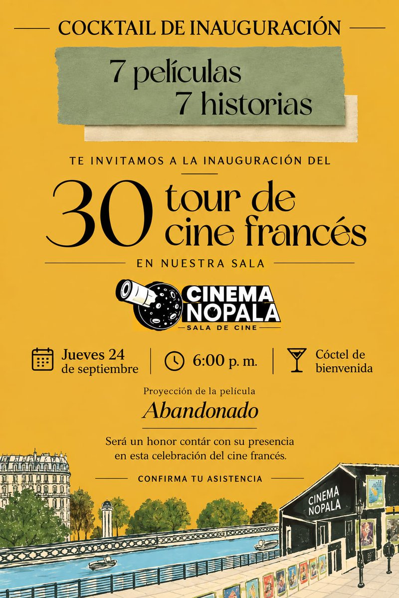 Transversal_hgo's tweet photo. 🎬 Inauguración del 30º Tour de Cine Francés 🇫🇷 en Nopala
Disfruta de una velada especial en Cinema Nopala con la proyección de la película Abandonado
📅 Jueves 24 de septiembre
🕕 6:00 p. m.
📍 Cinema Nopala
#Hidalgo #Nopala #Cine #Cultura #EnTransversal 👈🏻 https://t.co/GTNq44UGvG