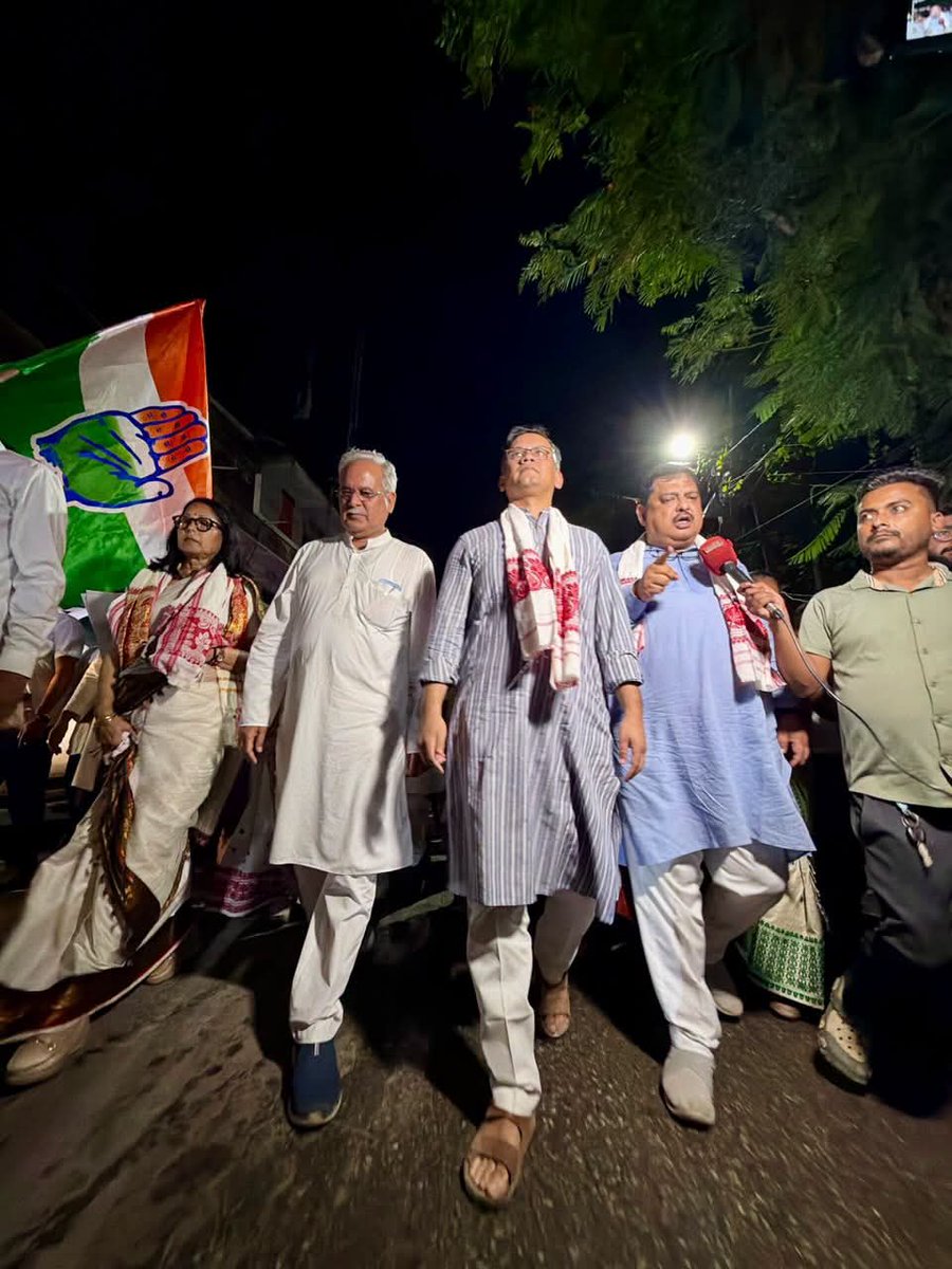 INCAssam's tweet photo. Bhupesh Baghel ji, Gaurav Gogoi ji, Rakibul Hussain ji, Wazed Ali Choudhury ji, Manoj Chauhan ji, Sibamoni Bora ji , Mira Borthakur ji and other Congress leaders visited Nagaon Sadar Police Station, the offices of the Nagaon DC & SSP to submit written complaints over the violent attack on our election campaign convoy.

Elections are a festival of democracy. Democratic campaigning and the right to express one’s views cannot be obstructed through violence, fear or intimidation.

We demand an impartial investigation and strict action under the law against all those responsible.

To protect democracy, we will stand together against fear, intimidation and violence.