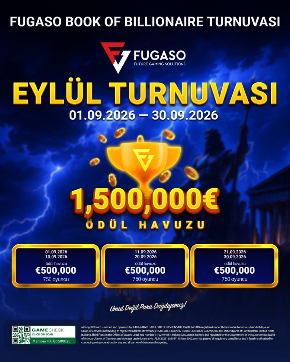 karamelsiyim's tweet photo. 🏆 FUGASO Eylül Turnuvası devam ediyor! 🏆

-Toplam 1.500.000€ ödül havuzu, üç farklı etap ve her etapta 750 oyuncuya ödül fırsatı!
-Eylül boyunca mücadele Fugaso oyunlarında!

#MrKing Güncel giriş yorumda! https://t.co/suUdQVXdKE