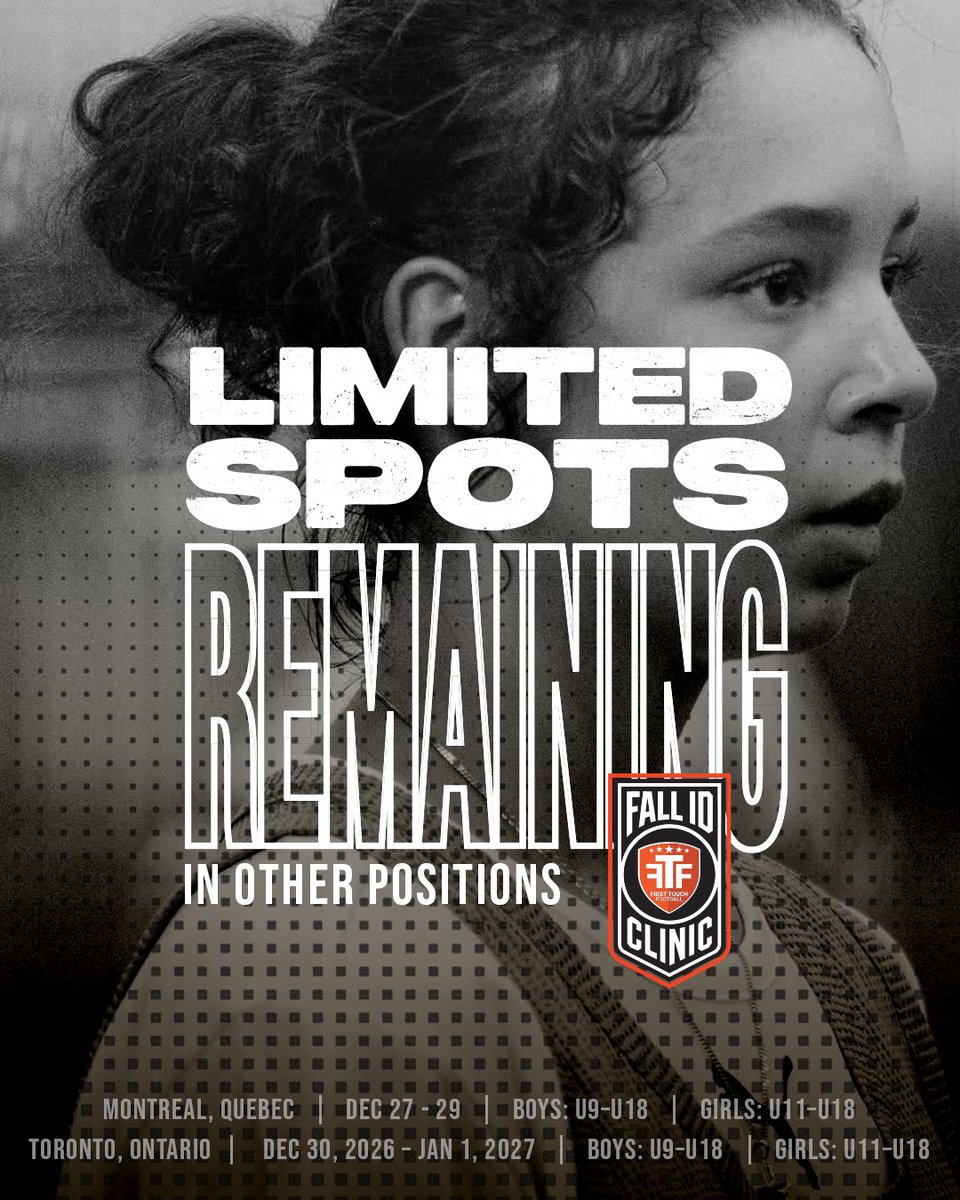 FTFCanada__'s tweet photo. 🚨 FALL ID CLINIC UPDATE 🚨

🧤 GIRLS GOALKEEPER SPOTS ARE SOLD OUT!

Other positions are filling fast. Compete, showcase your talent &amp; get on university coaches’ radar BEFORE the Fall Showdown. 👀

📍 GTA | 📆 Oct 29, 2026

🔗 Link in bio to register.

#FTFCanada #FallIDClinic https://t.co/eF7vheWt2i