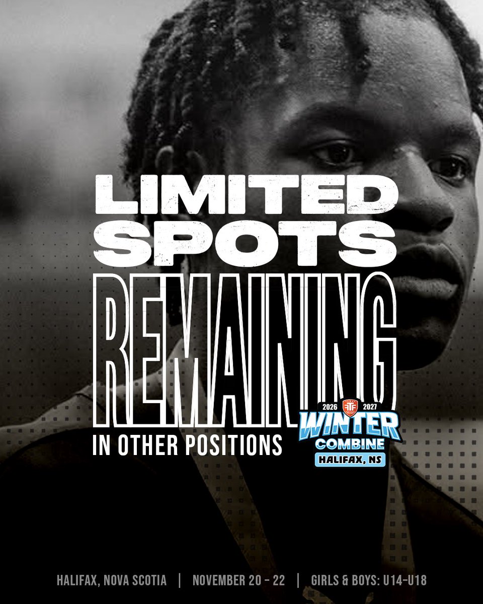 FTFCanada__'s tweet photo. 🚨 HALIFAX WINTER COMBINE 🚨

🧤 BOYS GOALKEEPER SPOTS ARE SOLD OUT!

Other positions are filling fast. Compete, showcase your talent &amp; get on university coaches’ radar. 🎯

📍 Halifax
📆 Nov 20-22, 2026

🔗 Link in bio to register.

#FTFCanada #WinterCombine https://t.co/TCGzftnnCz