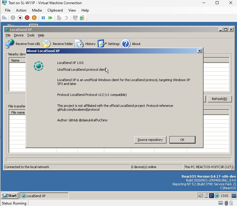 reactos's tweet photo. LocalSend XP 1.0.0 runs on #ReactOS!
Test by simonelombardo. https://t.co/x4zw6gk7ys