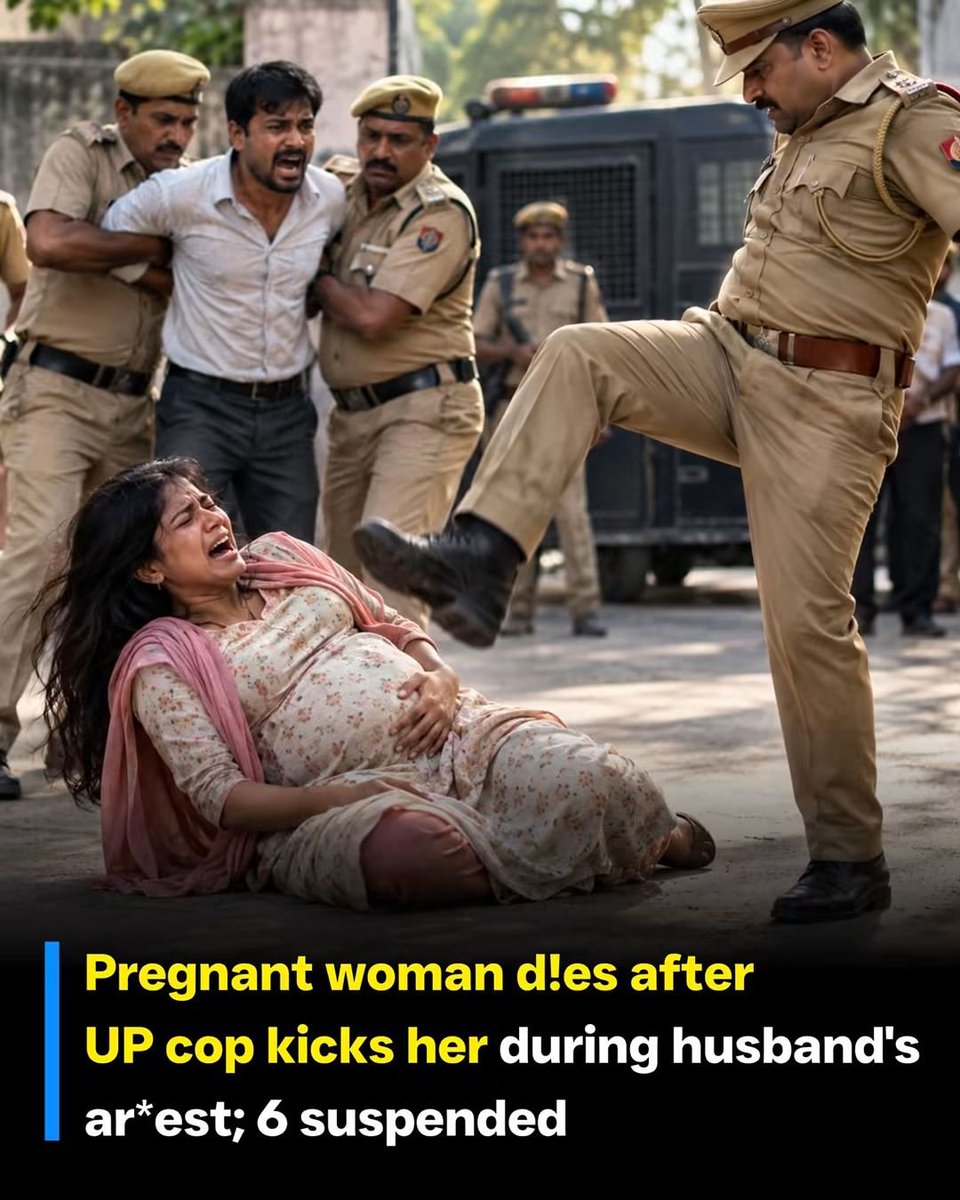 RadhikaBarman5's tweet photo. A 28-year-old pregnant woman died in Firozabad, Uttar Pradesh, after her family alleged that a police officer kicked her abdomen while officers were attempting to arrest her husband in a theft case. Her newborn remained in critical condition, according to reports. https://t.co/H5VW5awMQJ