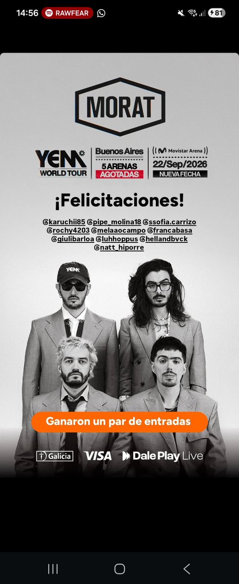 Maaichuu_'s tweet photo. @elianuru2002 @BancoGalicia Encima TODOS esos tienen menos likes y una de ellas (no es nada en su contra) es del staff del fandom (morat_argentina), no creo que tengan beneficios en entradas, pero si tienen otros generalmente, en algunos casos incluyendo meet &amp; greet https://t.co/JI6yES4I7v